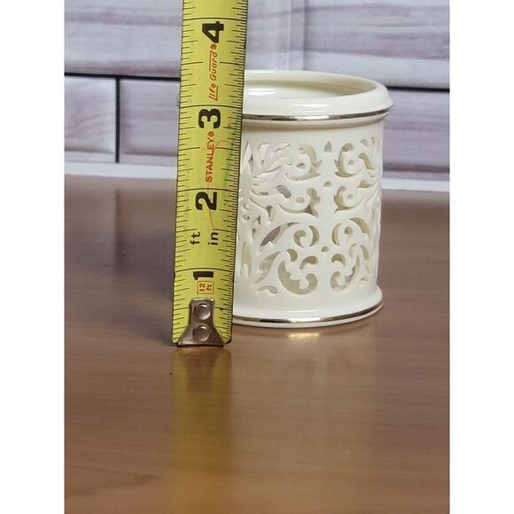 Lenox Pierced Filigree Porcelain Votive Holder Cream Gold Trim - Picture 2 of 5